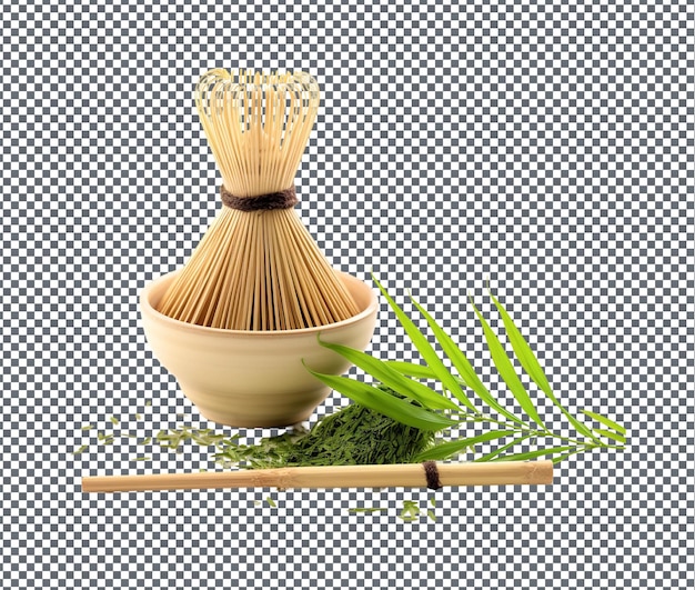 Beautiful tea bamboo whisk isolated on transparent background