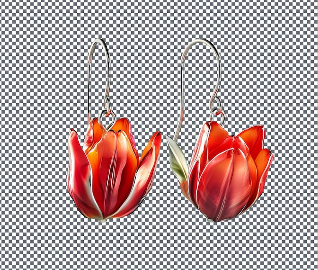 Beautiful tulip shaped earrings isolated on transparent background