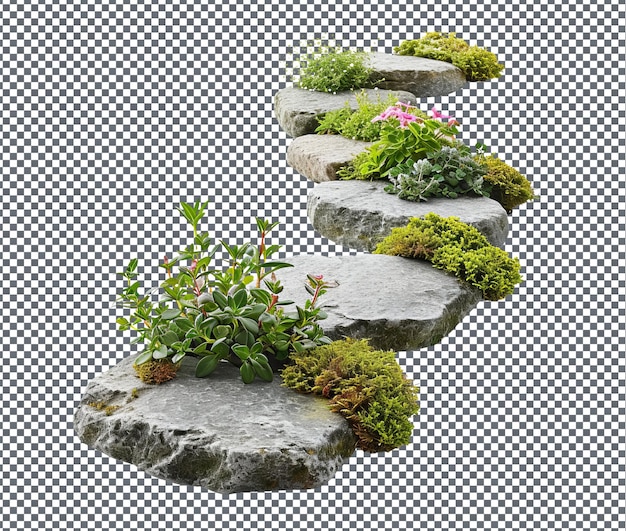 PSD beautiful tulip shaped herb garden stepping stones isolated on transparent background