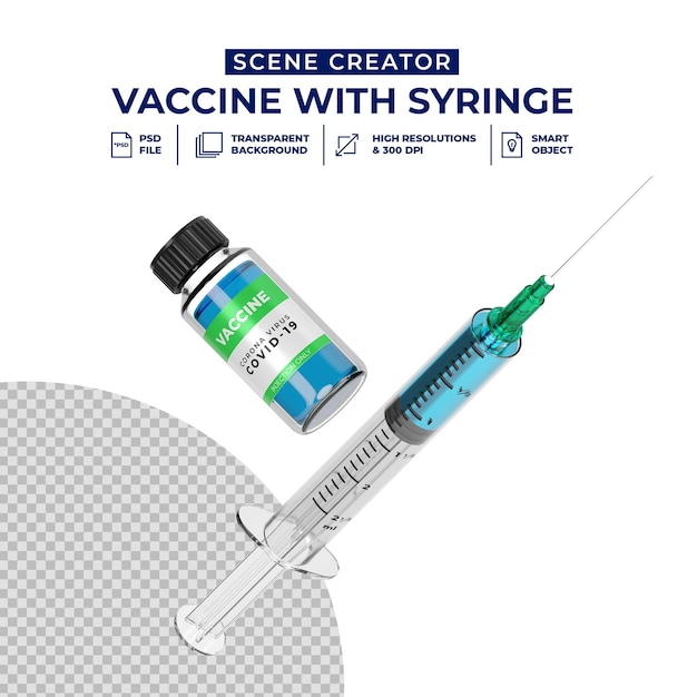 PSD beautiful vaccine with syringe in 3d design