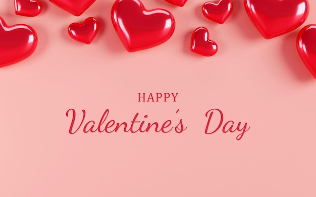 Beautiful valentine day gift card template with 3d red love hearts shape