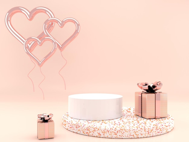 Bellissimo design del piedistallo interno di san valentino in rendering 3d