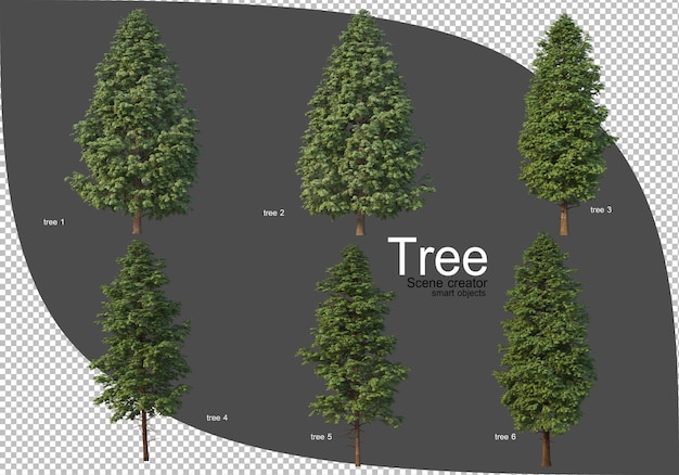 Bella varietà di rendering di alberi