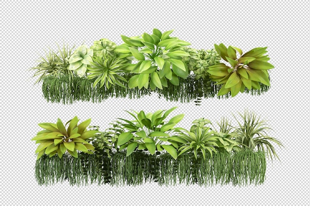 分離された3Dレンダリングで美しいさまざまな種類の花