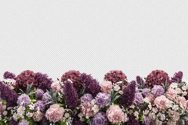 Bellissimi vari tipi di fiori nel rendering 3d