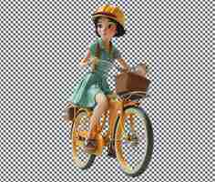 PSD beautiful vintage bicycle model character isolated on transparent background