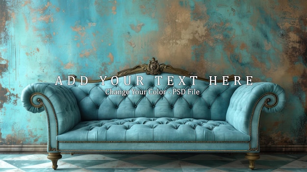 PSD beautiful vintage sofa next to wall