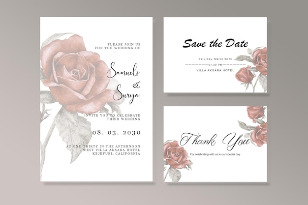 Beautiful vintage wedding invitation cards psd