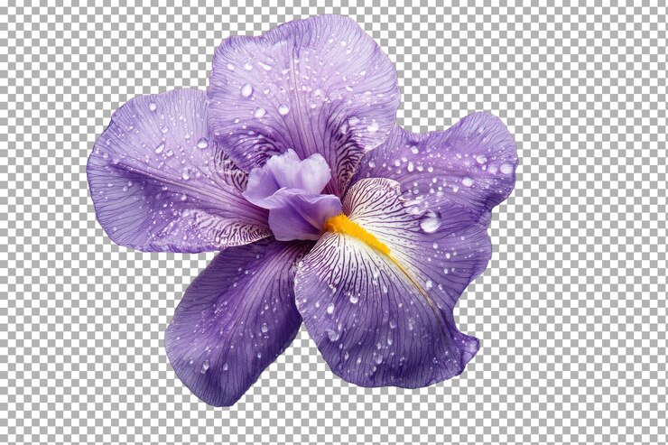 Beautiful Vivid Purple Iris Surrounded by Lush Green Foliage with isolated on transparent background