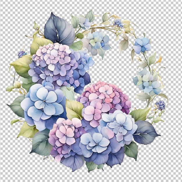 PSD 아름다운 수채화 꽃 다른 꽃 둥근 프레임 모양 디자인
