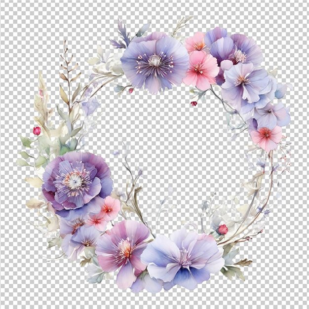 PSD beautiful watercolor floral different flower round frame shape design