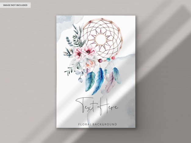 beautiful watercolor floral and dreamcatcher invitation card