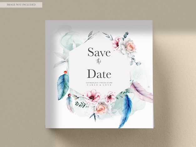 PSD beautiful watercolor floral and dreamcatcher invitation card