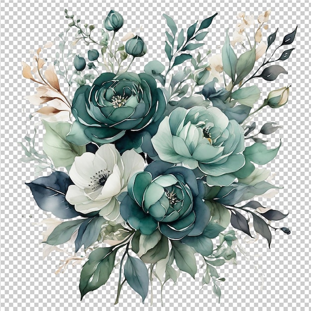 PSD beautiful watercolor floral flower bouquet design wedding card design plate flower design