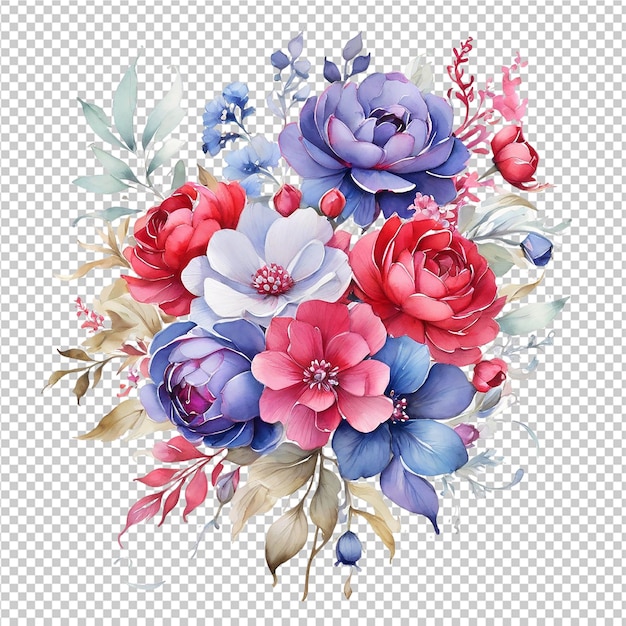 Bel design di bouquet di fiori ad acquerello per biglietti da sposa e piatti di fiori per piatti