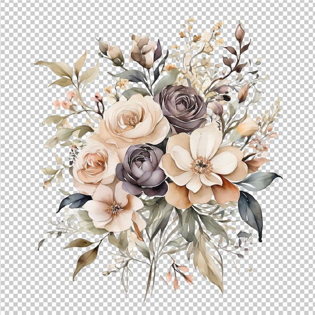 PSD beautiful watercolor floral flower bouquet design wedding card design plate flower design