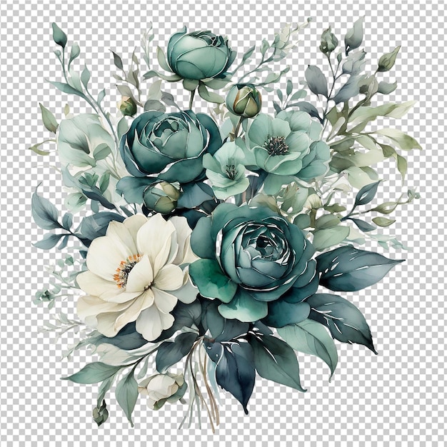 Bel design di bouquet di fiori ad acquerello per biglietti di nozze, disegno di piatti e magliette