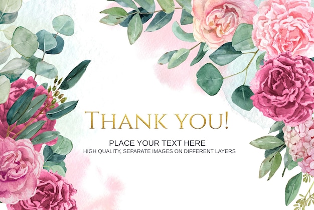 Beautiful watercolor floral frame background Thank you card