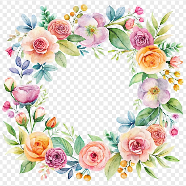 beautiful watercolor floral frame isolated on transparent background
