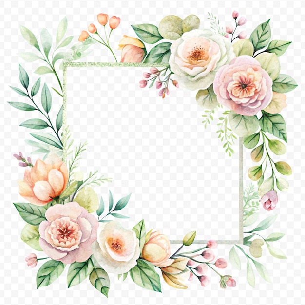 beautiful watercolor floral frame isolated on transparent background