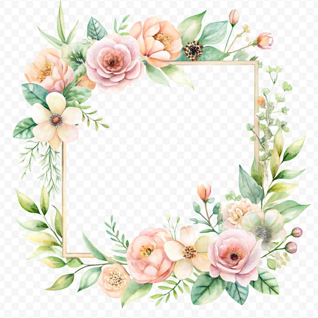 beautiful watercolor floral frame isolated on transparent background