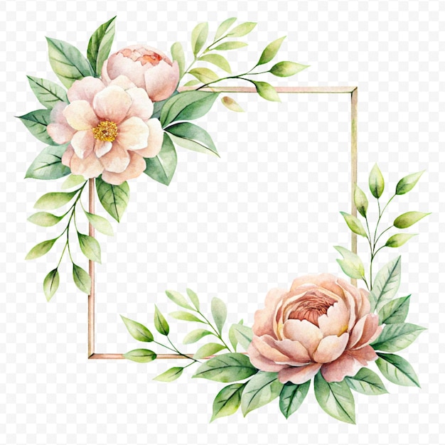 beautiful watercolor floral frame isolated on transparent background