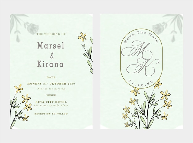 PSD beautiful watercolor floral invitation card set psd
