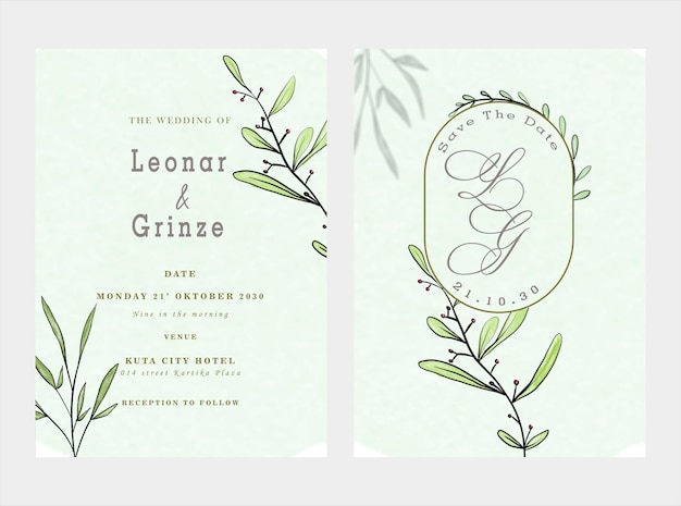 Beautiful watercolor floral invitation card set psd