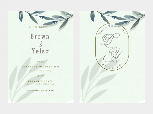 Beautiful watercolor floral invitation card set psd