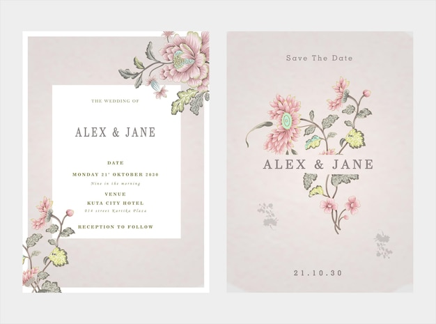 Beautiful watercolor floral invitation card set psd