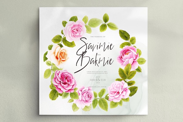 PSD beautiful watercolor floral wreath design card