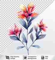 PSD beautiful watercolor kangaroo paw flowers clipart and leaves on transparent background