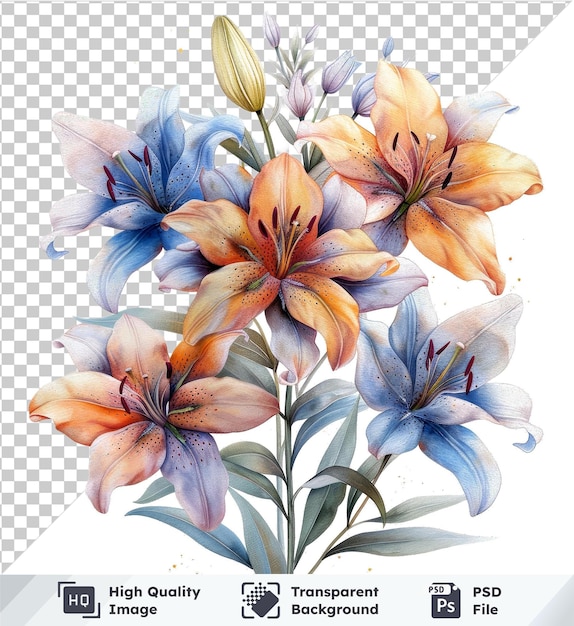 PSD Красивая акварель лилия цветы клипарт и листья акварель цветочные элементы акварель цвета акварель картины акварели акварели