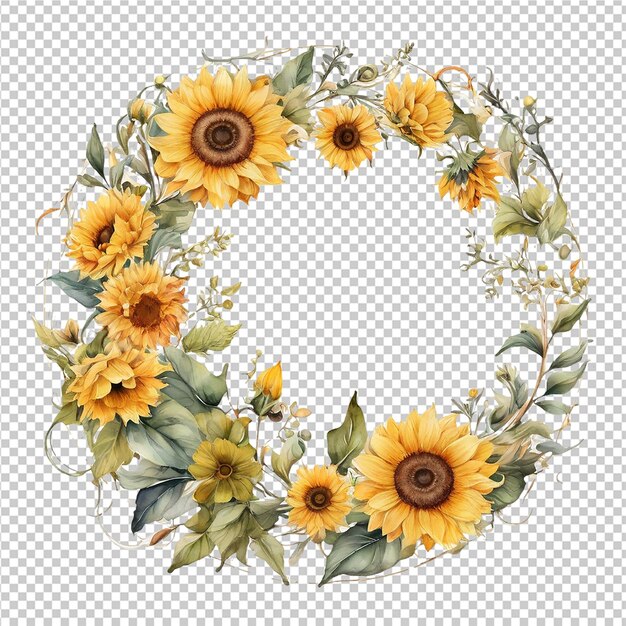 PSD beautiful watercolor sunflower round frame design plate design