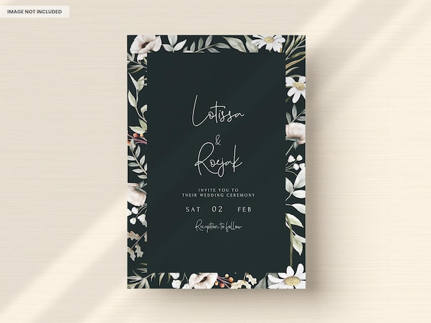 PSD beautiful watercolor vintage floral  wedding invitation card template