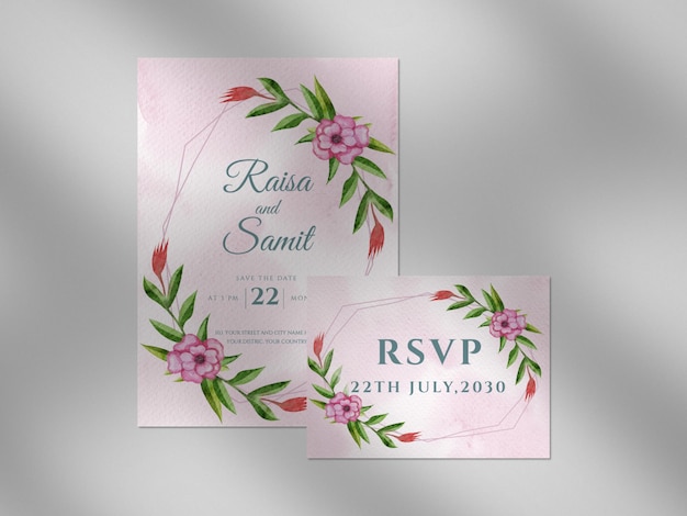 PSD beautiful watercolor wedding invitation square template