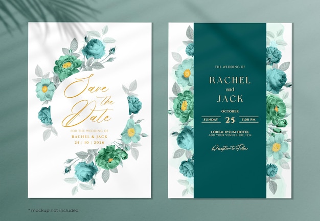 PSD beautiful watercolor wedding invitation with floral decoration