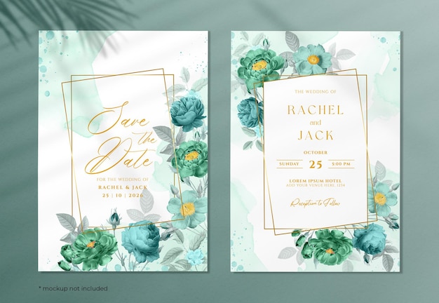 PSD beautiful watercolor wedding invitation with floral decoration