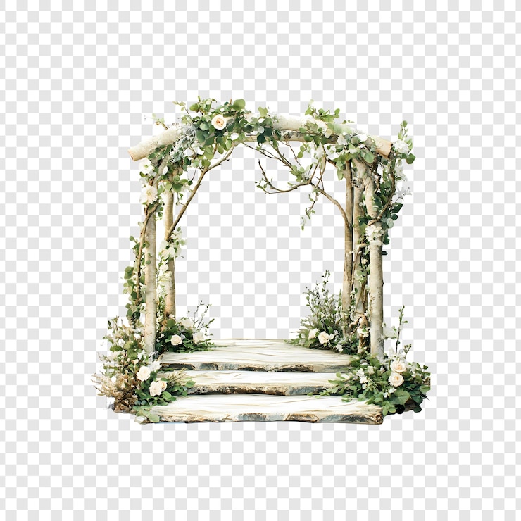 PSD beautiful wedding arch with flowers and greenery