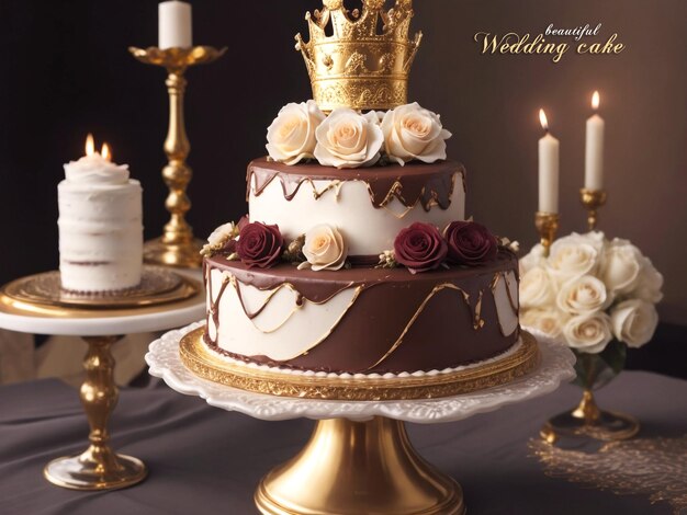 PSD beautiful wedding cake with chocolate decorated and sweet cream