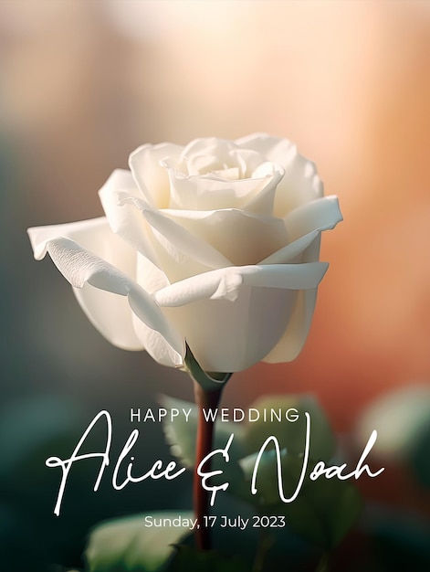 Beautiful wedding greeting poster template with rose flower background