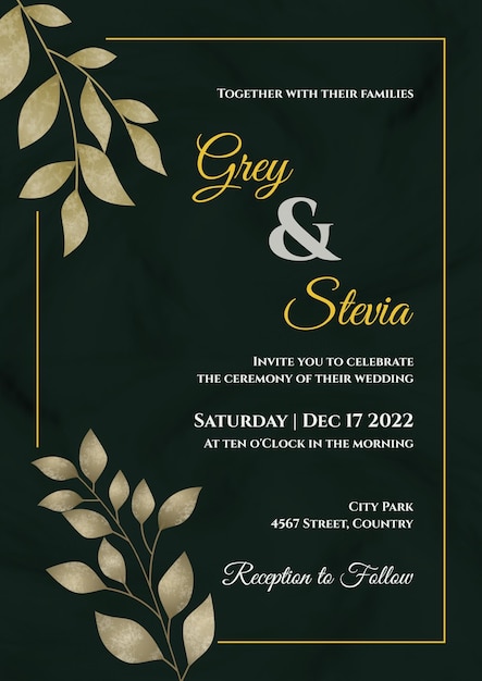Beautiful Wedding Invitation card Template with hand drawn floral frame