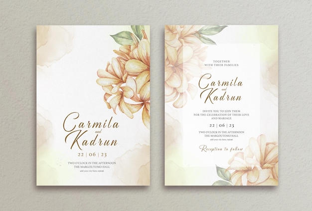 PSD beautiful wedding invitation card with blue and white rose watercolour