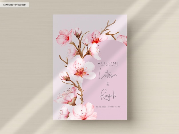 Beautiful wedding invitation card with sweet cherry blossom flower