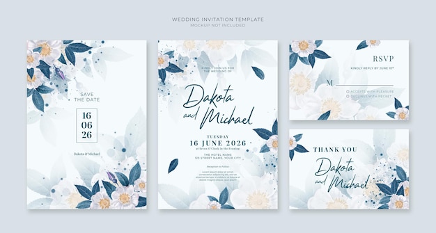 Beautiful wedding invitation template with flowers watercolor