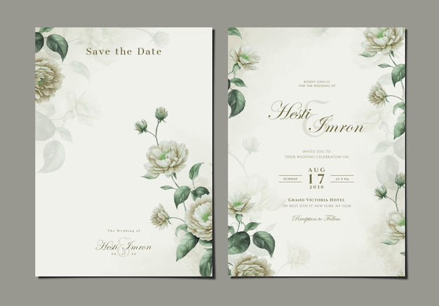 PSD beautiful wedding invitation template with flowers