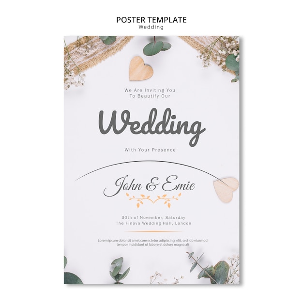 PSD beautiful wedding invitation with pretty ornaments template