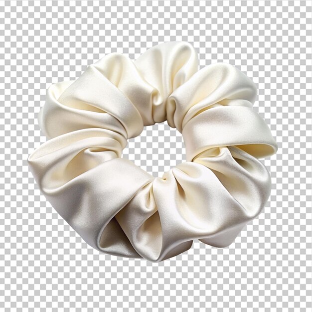 Beautiful white silk scrunchie isolated on transparent background