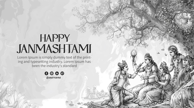 PSD beautiful wishes card for indian festival happy krishna janmashtami cultural