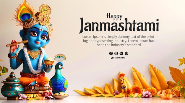 PSD beautiful wishes card for indian festival happy krishna janmashtami cultural